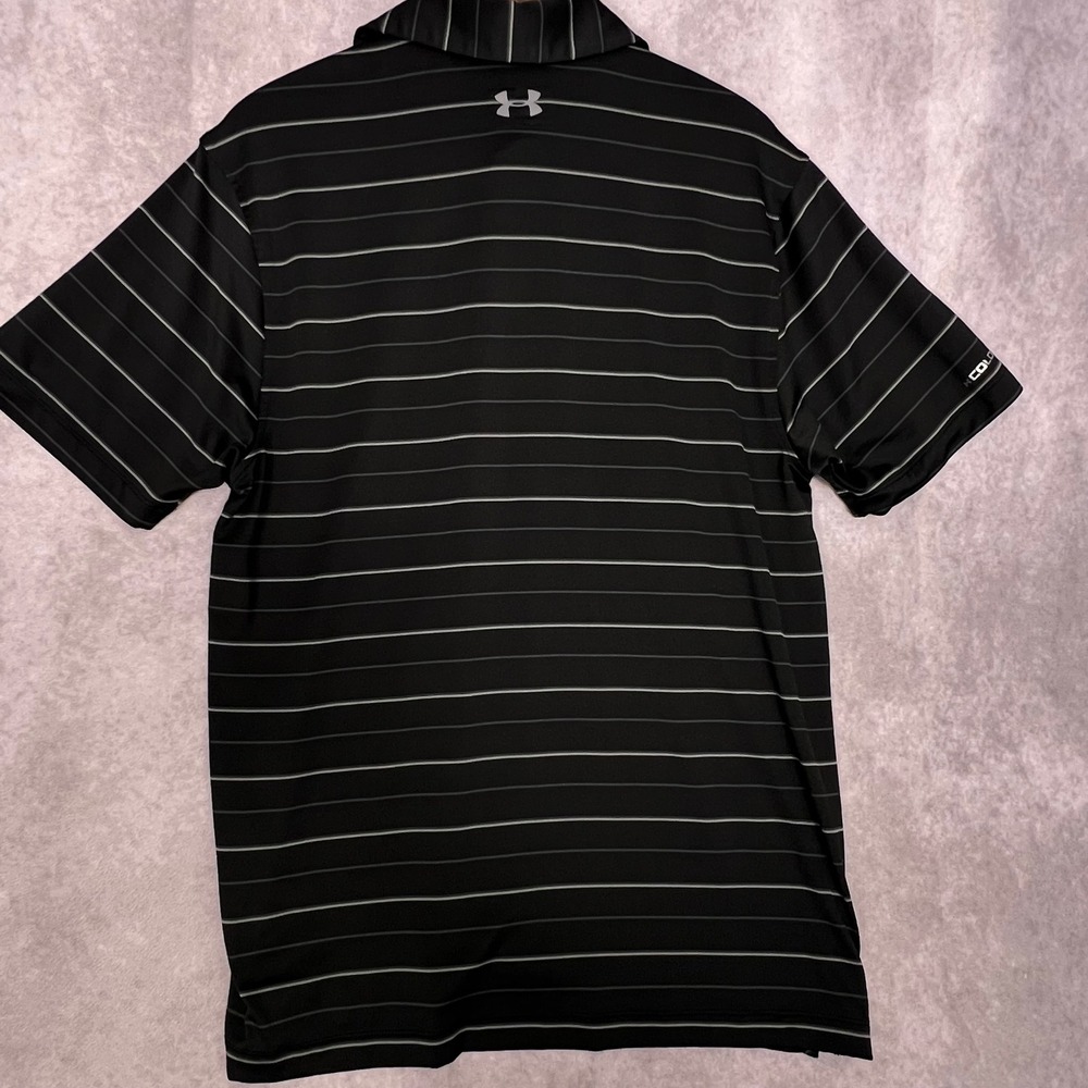 Under Armour Polo Shirt Mens Medium Black Striped Coldblack HeatGear 1287384-001 - Picture 9 of 10